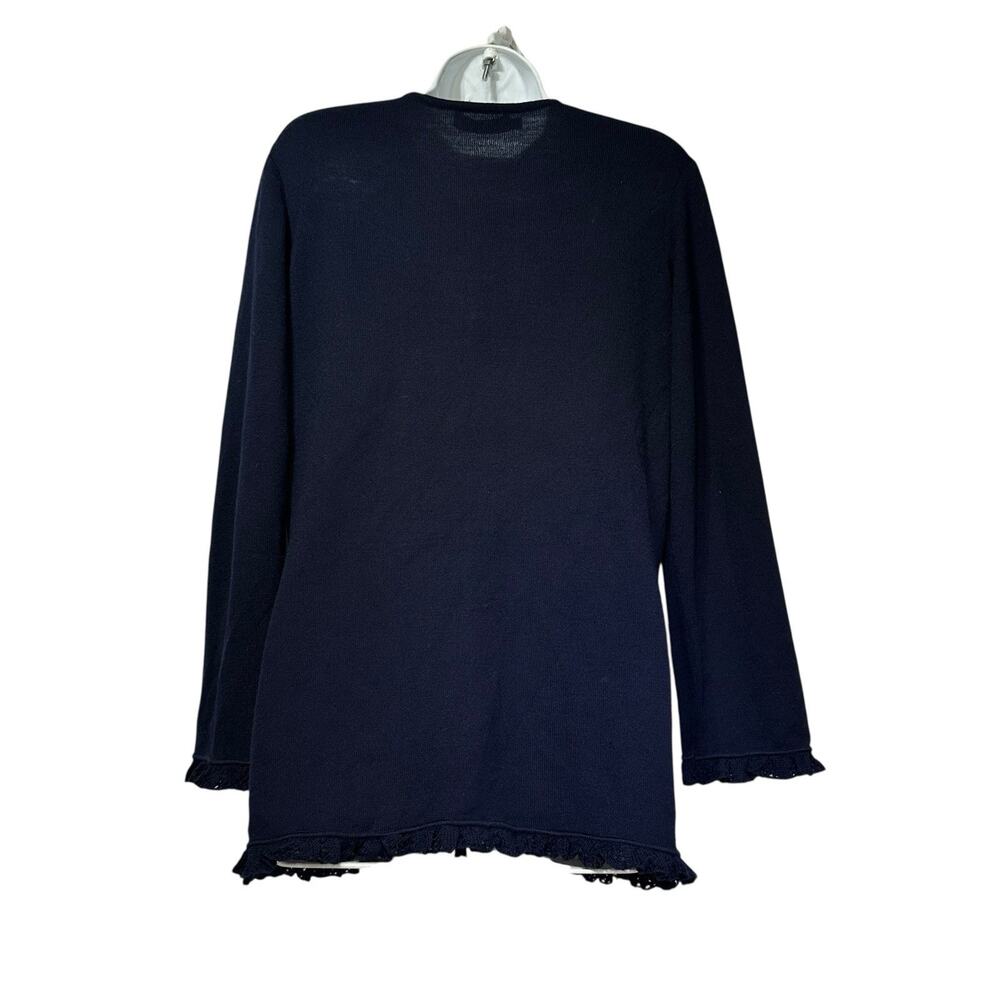 Valentino Studio Italy Navy Button Cardigan Sweater Lace Trim Size 8 EU 42 - Picture 2 of 5